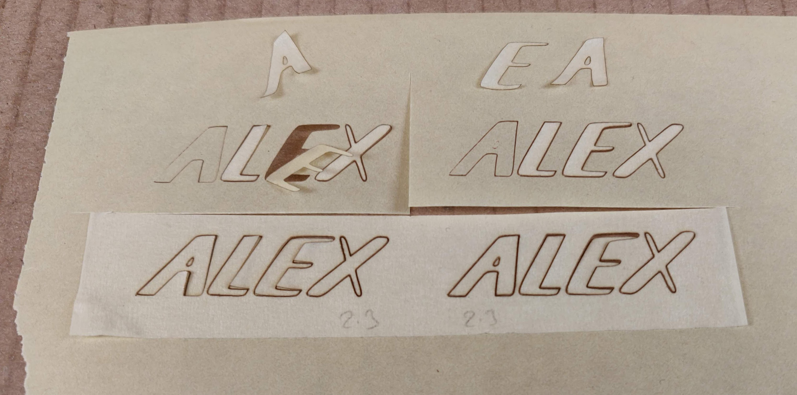 Name stencils in masking tape